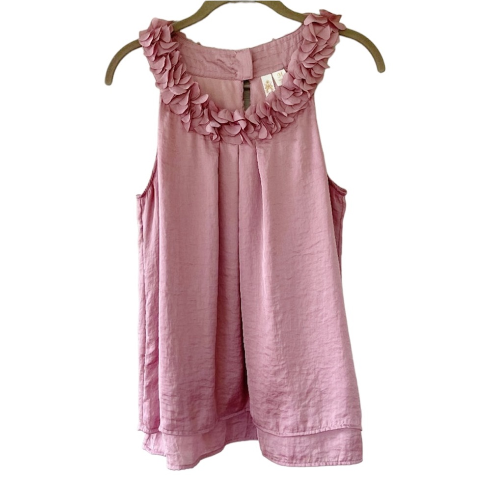 Adiva Pink Flower Ruffle Sleeveless Tank Top